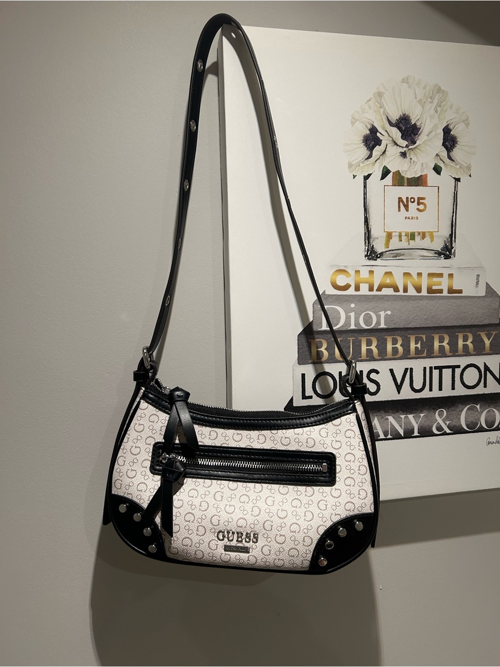 GUESS Monogram Studded Mini Shoulder Bag Y2K Baguette